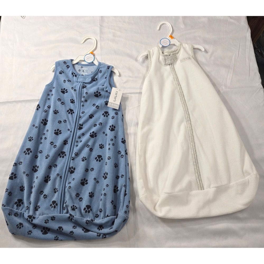 Carter's Wearable Blanket Small 0-3 Months Set of 2 Micro Fleece Blue White NWT